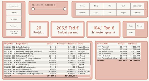 Echtes Power BI Dashboard: HR-Projektportfolio