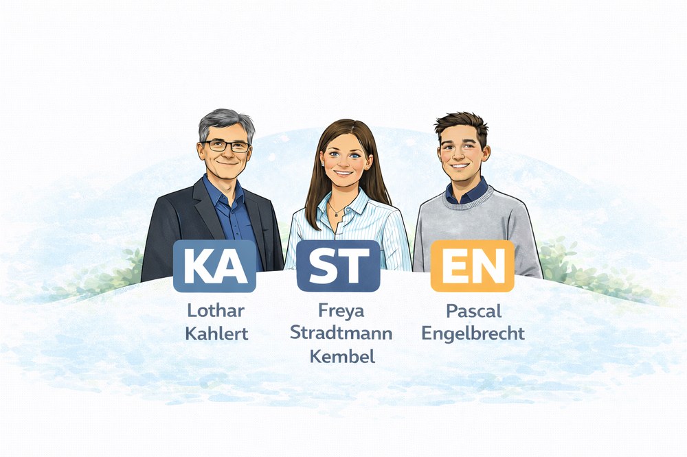 Das Berater-Kasten Team: Lothar Kahlert (KA), Freya Stradtmann Kembel (ST) und Pascal Engelbrecht (EN)